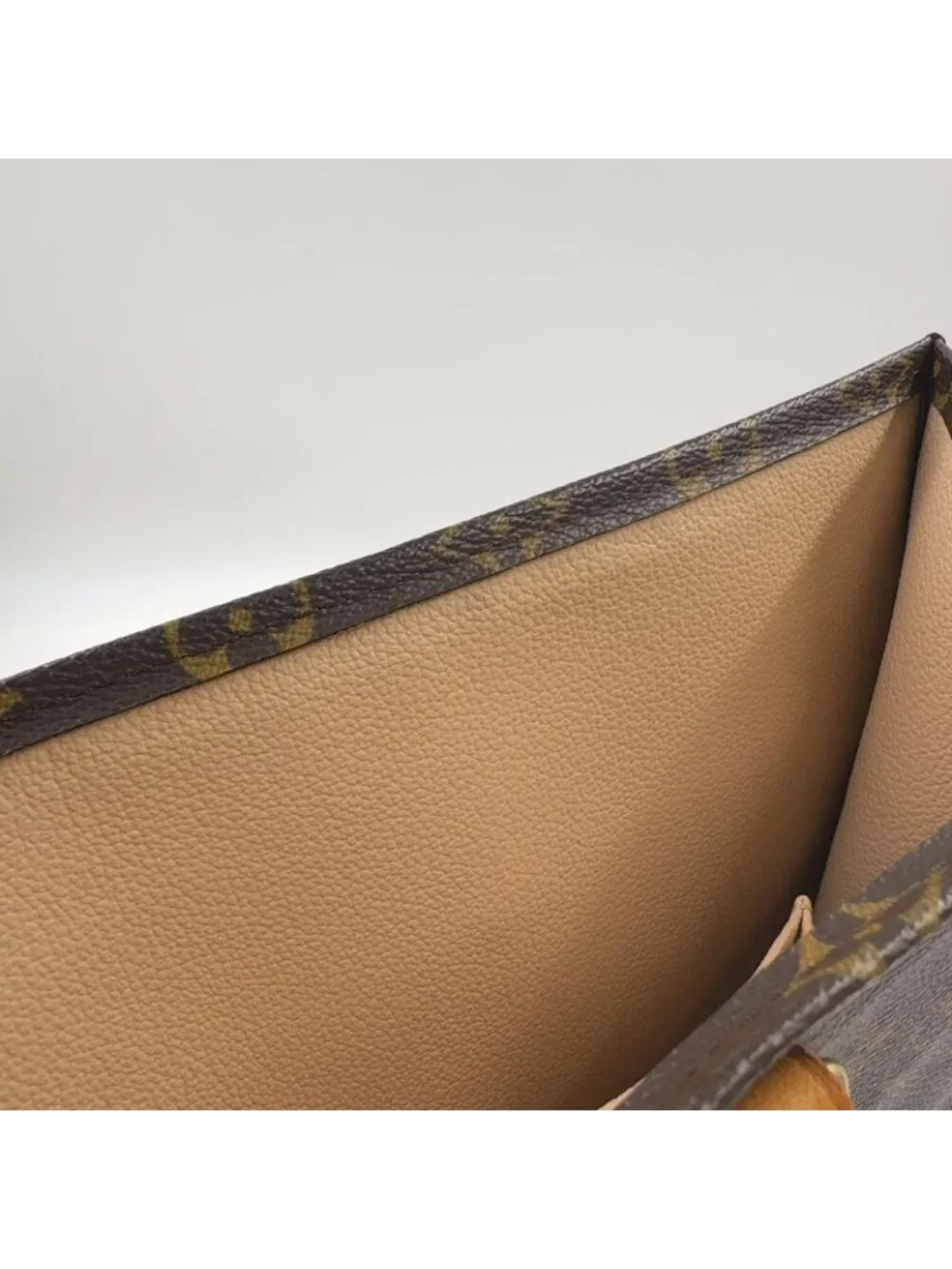 Louis Vuitton Sac Plat Monogram Handbag Leather Brown Light Tote Gold